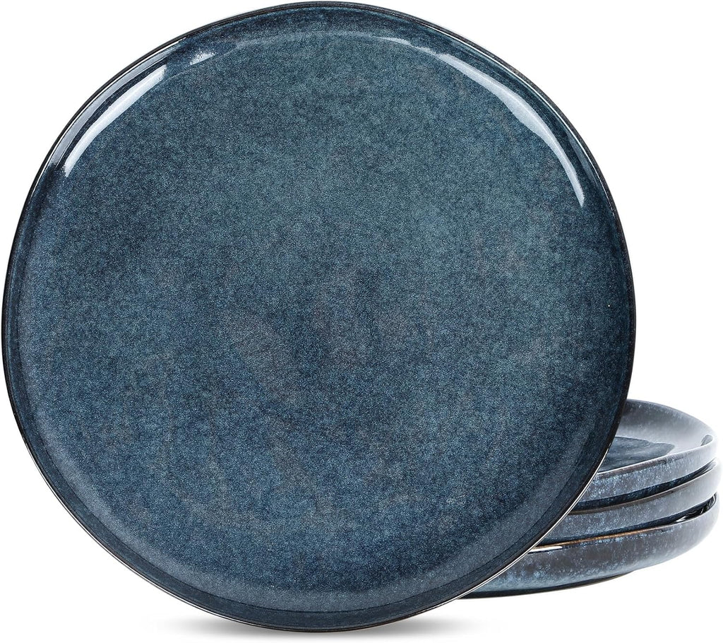 Stone Lain Mirella 4-Piece Dinner Plate Set Stoneware, Dishwasher and Microwave Safe, Blue