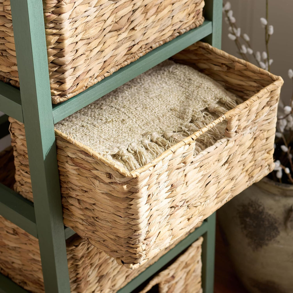 SAFAVIEH Furniture - Vedette 5-Basket Storage Tower - Dusty Green - Solid Wood - Coastal Basket Tower Design - Ideal for Entryway, Living Room, 17.5' W x 13.5' D x 46' H - Fully Assembled (AMH5739J)
