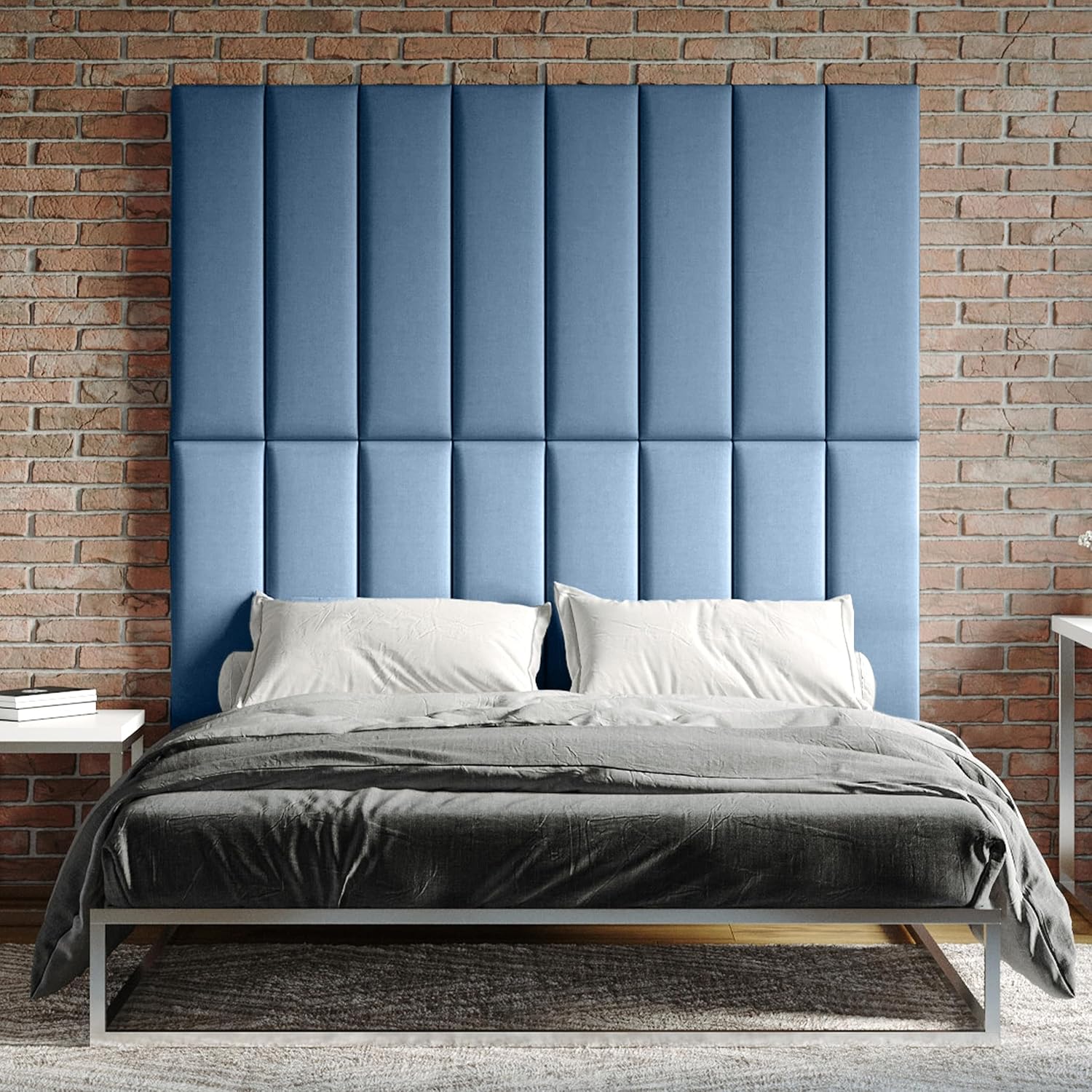 Jaxx Panelist Modern Padded Headboard – Set of 4 Wall Mounted Panels (Each 11.25' x 38') - King, Petrol Blue Microvelvet