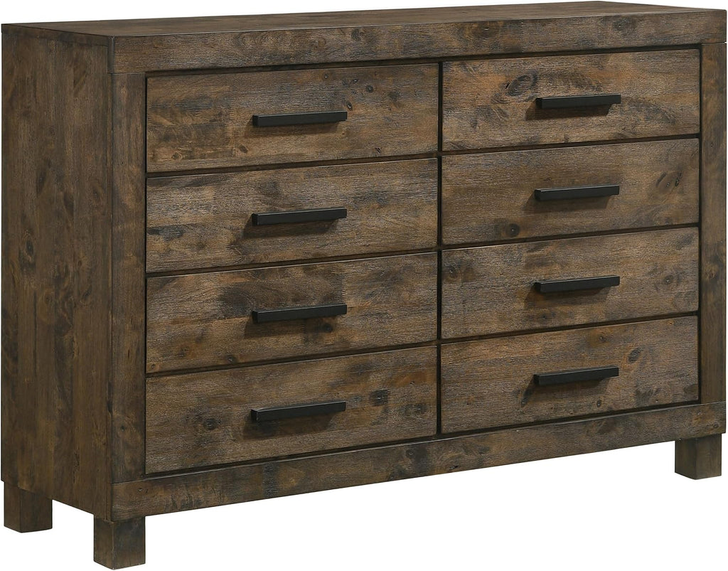 Coaster Home Furnishings Woodmont Farmhouse 58-inch 8-Drawer Bedroom Dresser Clothing Storage Cabinet Wide Chest of Drawers Organizer Unit Rustic Golden Brown 222633