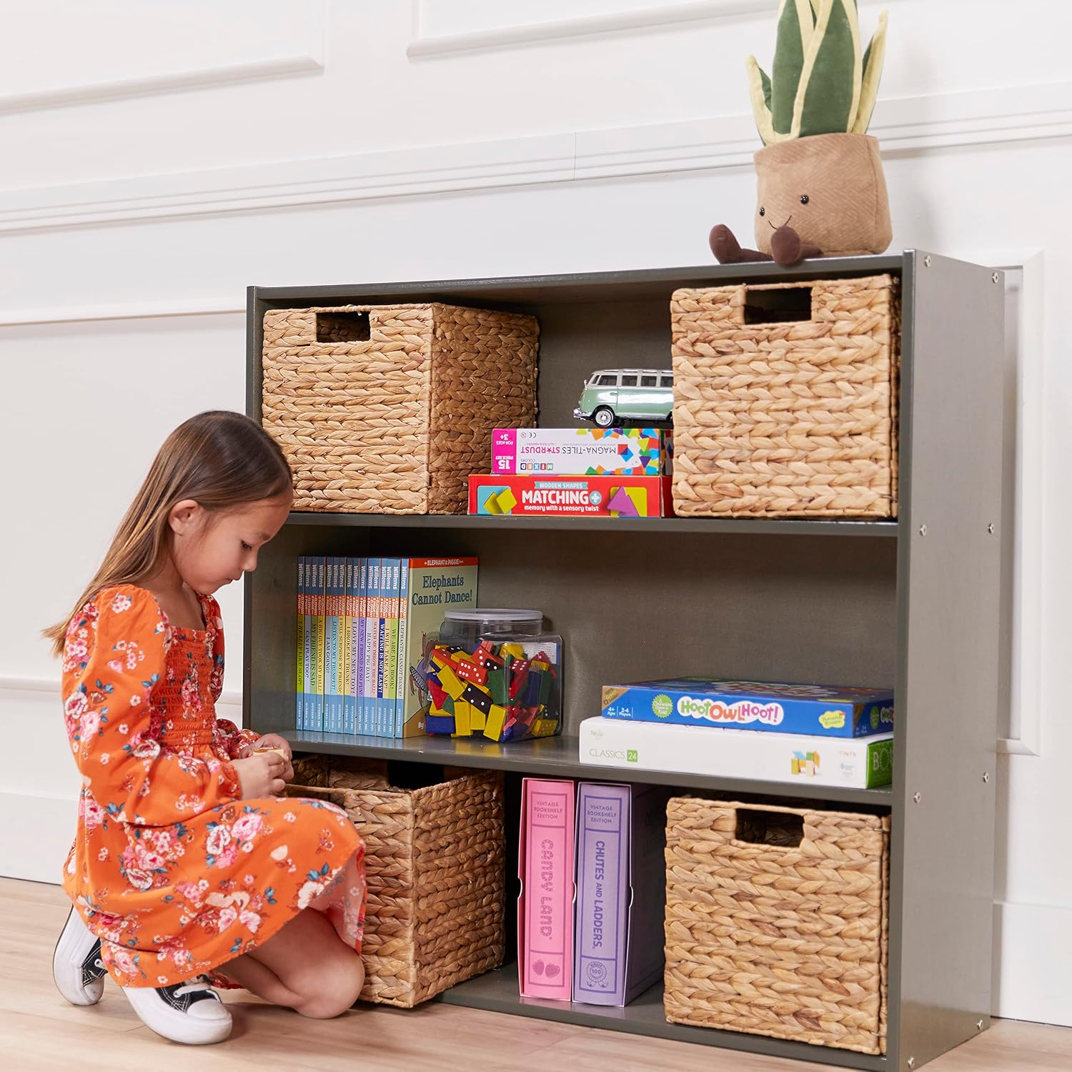 ECR4Kids Birch Streamline 3-Shelf Storage Cabinet, 36in High, Bookcase for Classroom and Playroom, Grey Wash