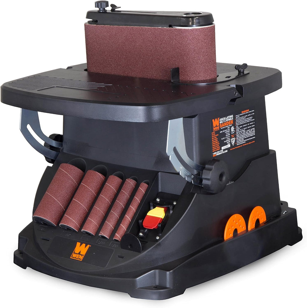 WEN 6524 Oscillating Belt and Spindle Sander & 6510SPC Assorted Grits Spindle Sanding Sleeves (18 Pack)
