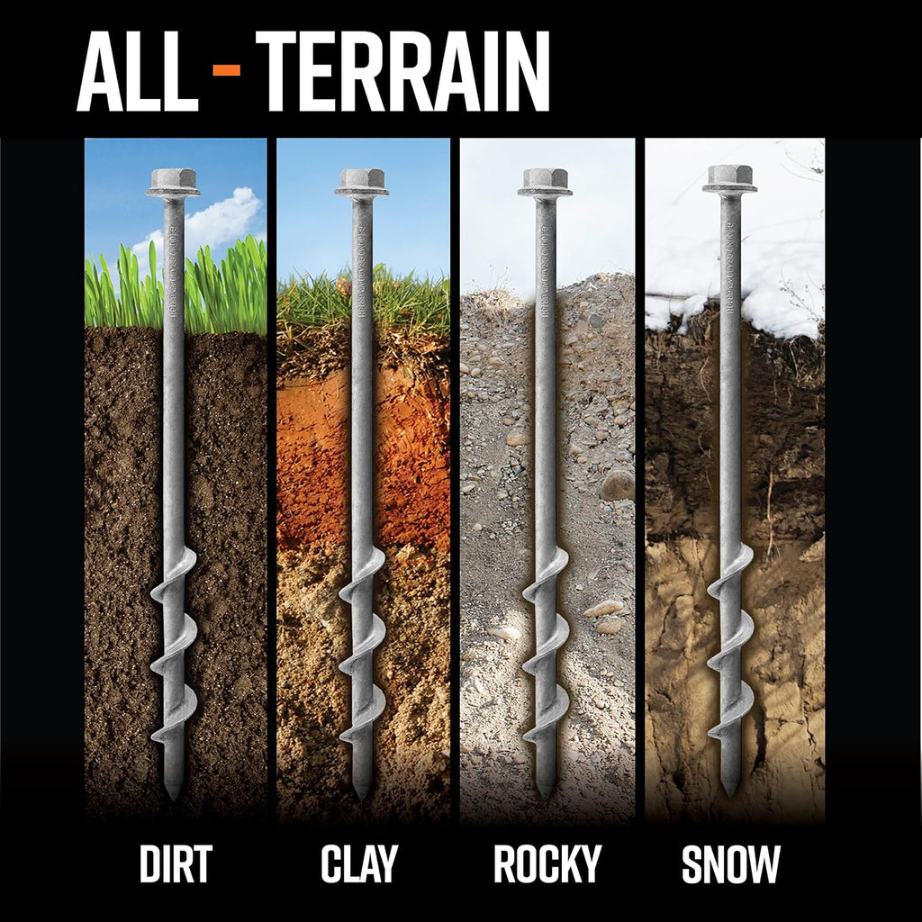 GROUNDGRABBA Screw in Tent Stake for Normal to Hard Ground | Premium Drill Driven Ground Anchor Earth Screws | 12X Pro Stakes, 12X Closed Hooks, 1x Masonry Drill Bit, 1x Carry-All Bag