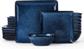 E-far Square Dinnerware Sets for 8, 24-Piece Stoneware Plates and Bowls Dishes Set, Reactive Glaze Porcelain Dishware Sets, Chip & Scratch Resistant, Microwave & Dishwasher Safe, Deep Sea Blue