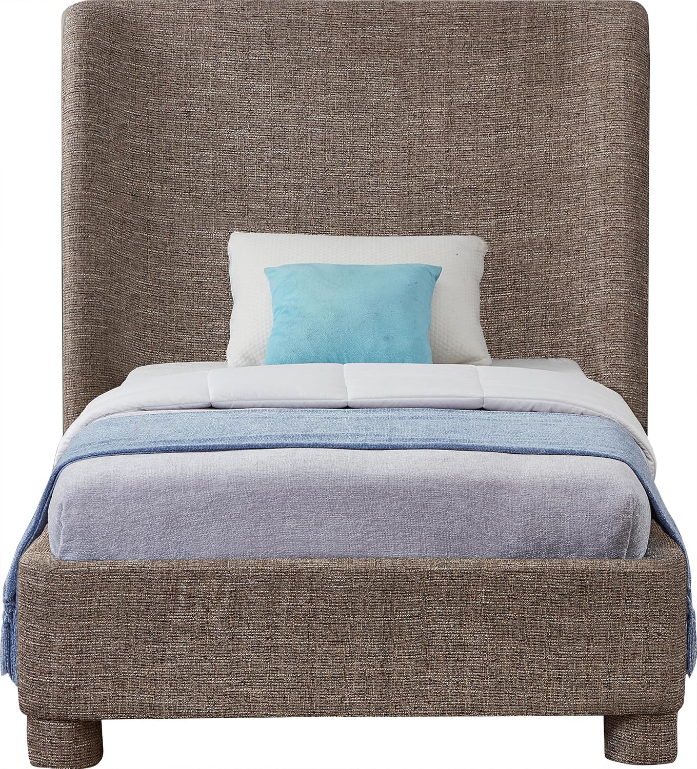 Meridian Furniture B1205Brown-T Penny Collection Modern | Contemporary Twin Bed with Rich Brown Linen Textured Fabric, Curved Headboard, 52' W x 82.5' D x 52' H, Brown, Twin