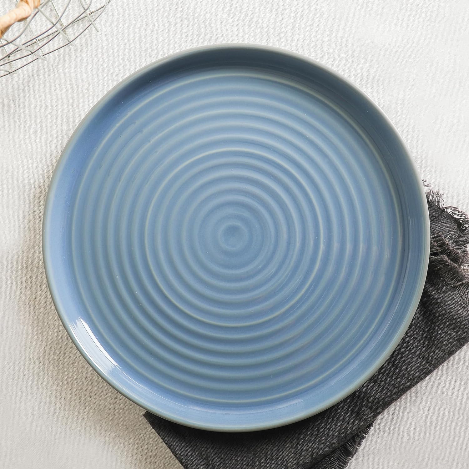 Stone Lain Elica 24-Piece Modern Dinnerware Set Stoneware, Plates and Bowl Sets for 8, Blue and Grey