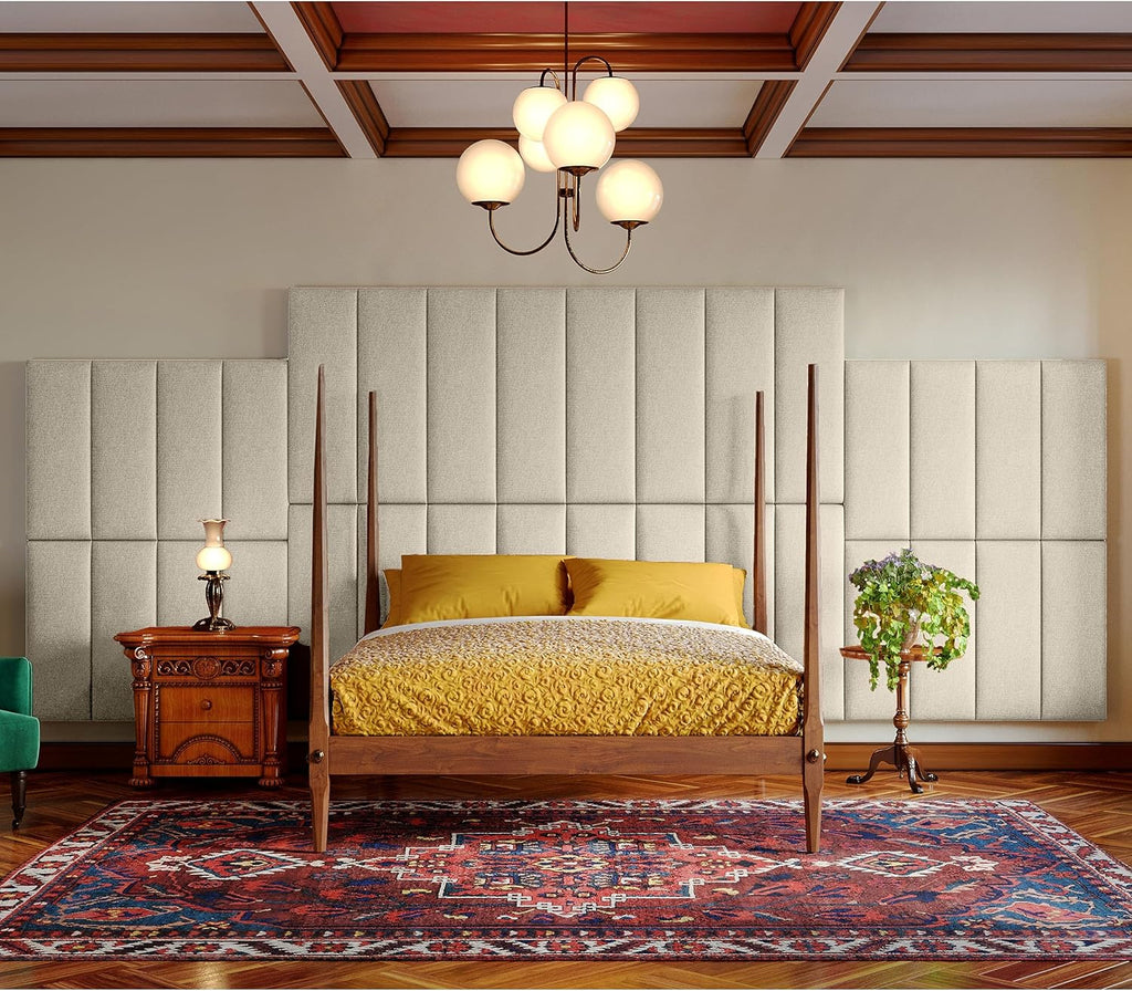 Jaxx Panelist Modern Padded Headboard – Set of 4 Wall Mounted Panels (Each 11.25' x 30') - Queen, Dune Beige Microvelvet