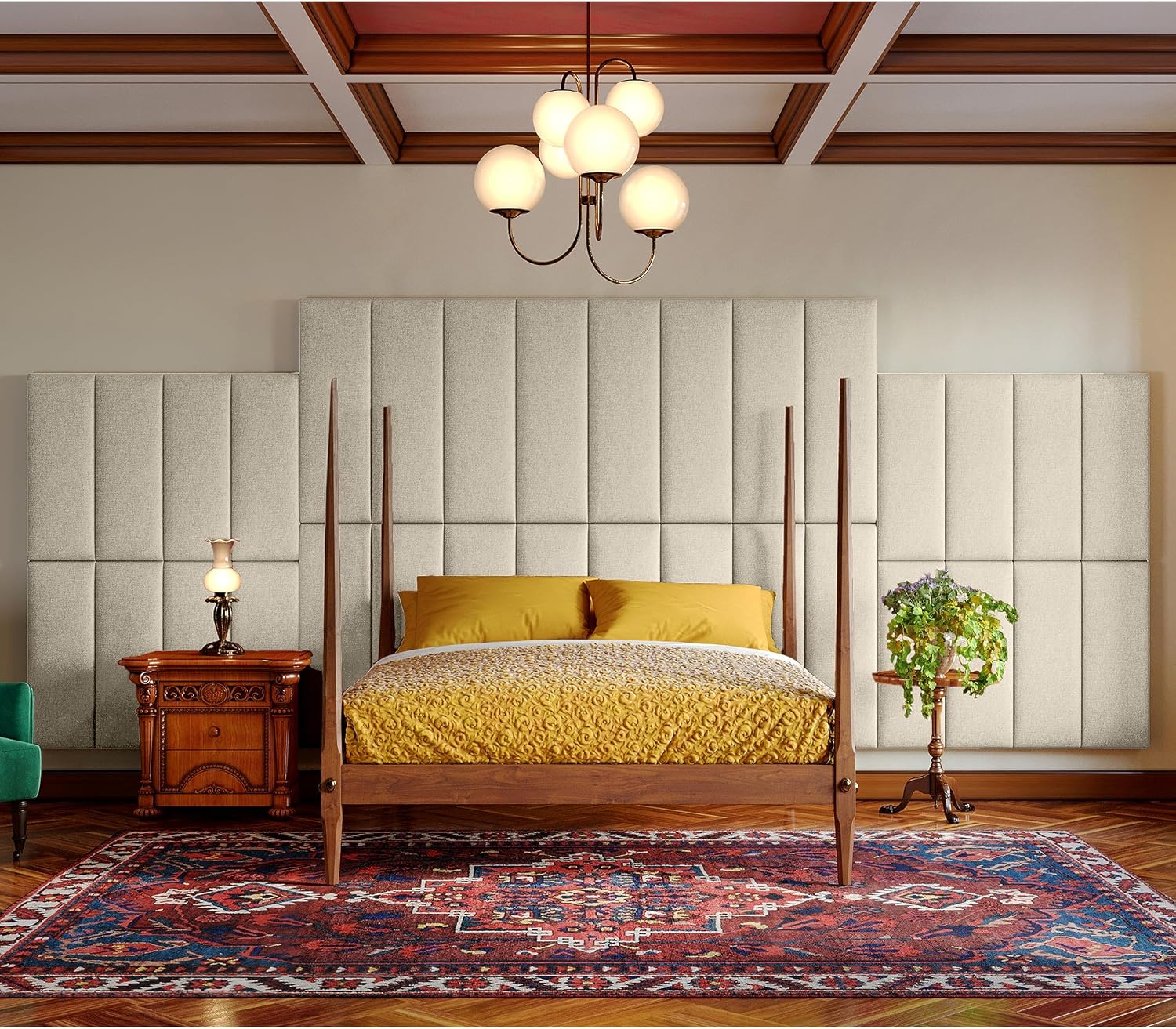 Jaxx Panelist Modern Padded Headboard – Set of 4 Wall Mounted Panels (Each 11.25' x 30') - Queen, Dune Beige Microvelvet