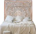 Manusa Antic Custom Engraved Wood Headboard Panels, Personalized Hand Carved Mandala Boho Bedroom Wall Decor, King or Queen, Hardware Included