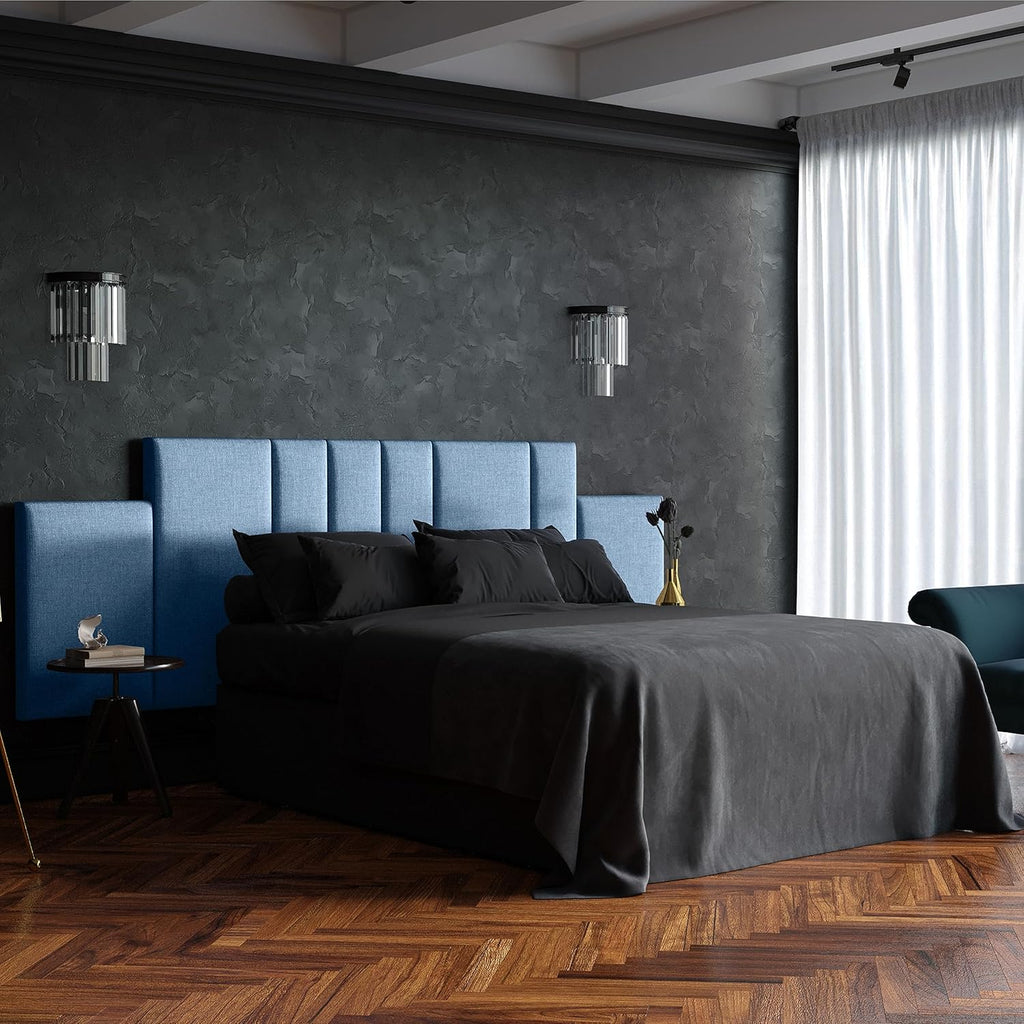 Jaxx Panelist Modern Padded Headboard- Set of 2 Wall Mounted Panels (Each 22.5' x 30')- Queen Double Tall, Microvelvet Petrol Blue