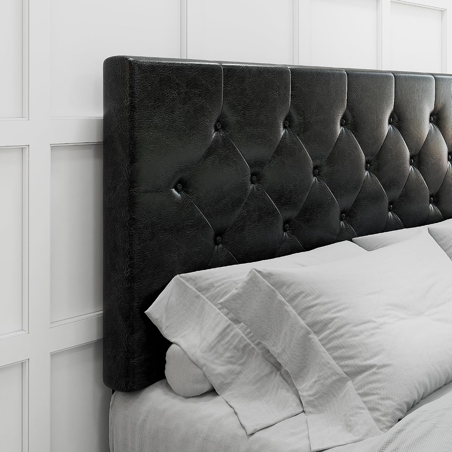 HOOMIC Queen Platform Storage Bed Frame with 4 Drawers & Adjustable Headboard, Wooden Slats, No Box Spring Needed,Diamond Stitched Button Tufted Design,Black