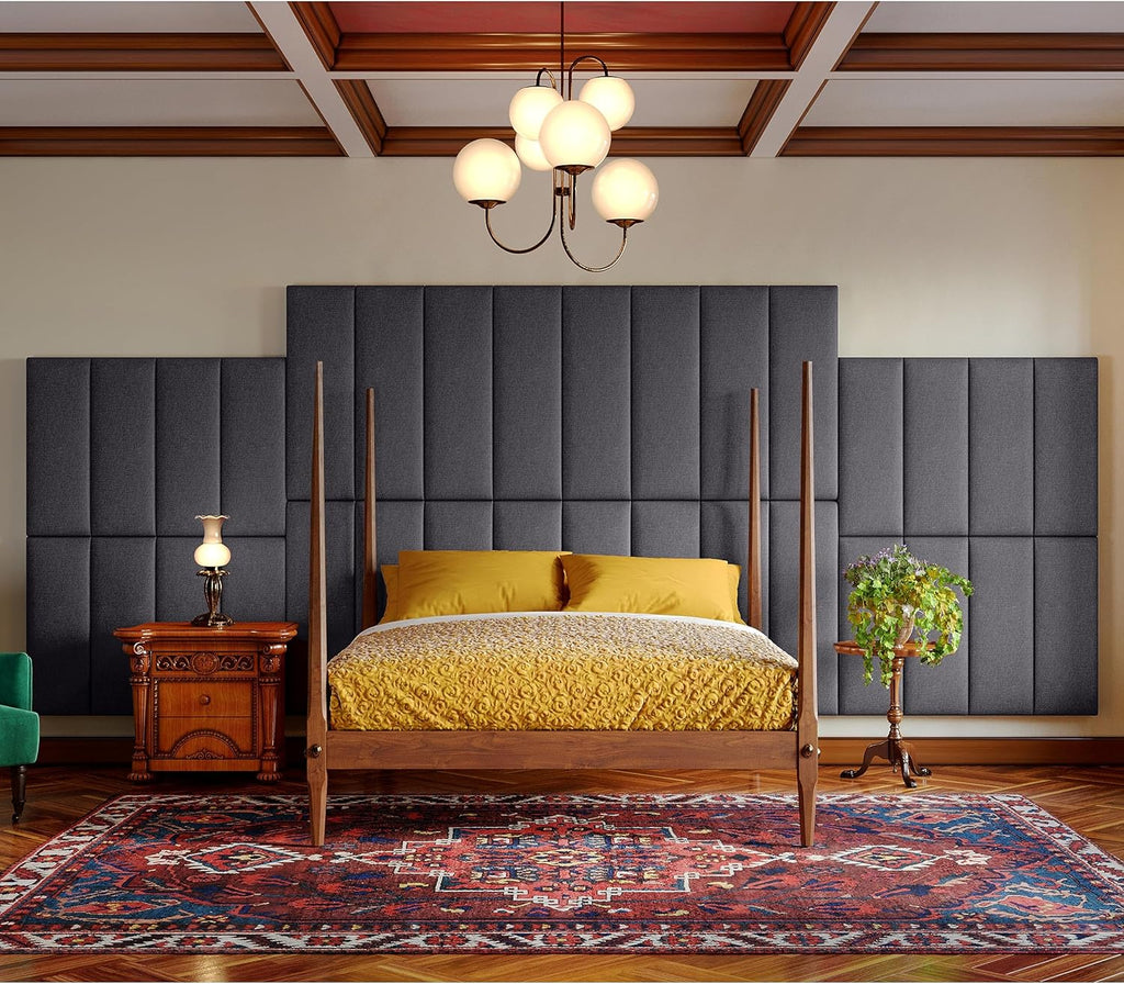 Jaxx Panelist Modern Padded Headboard – Set of 4 Wall Mounted Panels (Each 11.25' x 30') - Queen, Charcoal Microvelvet