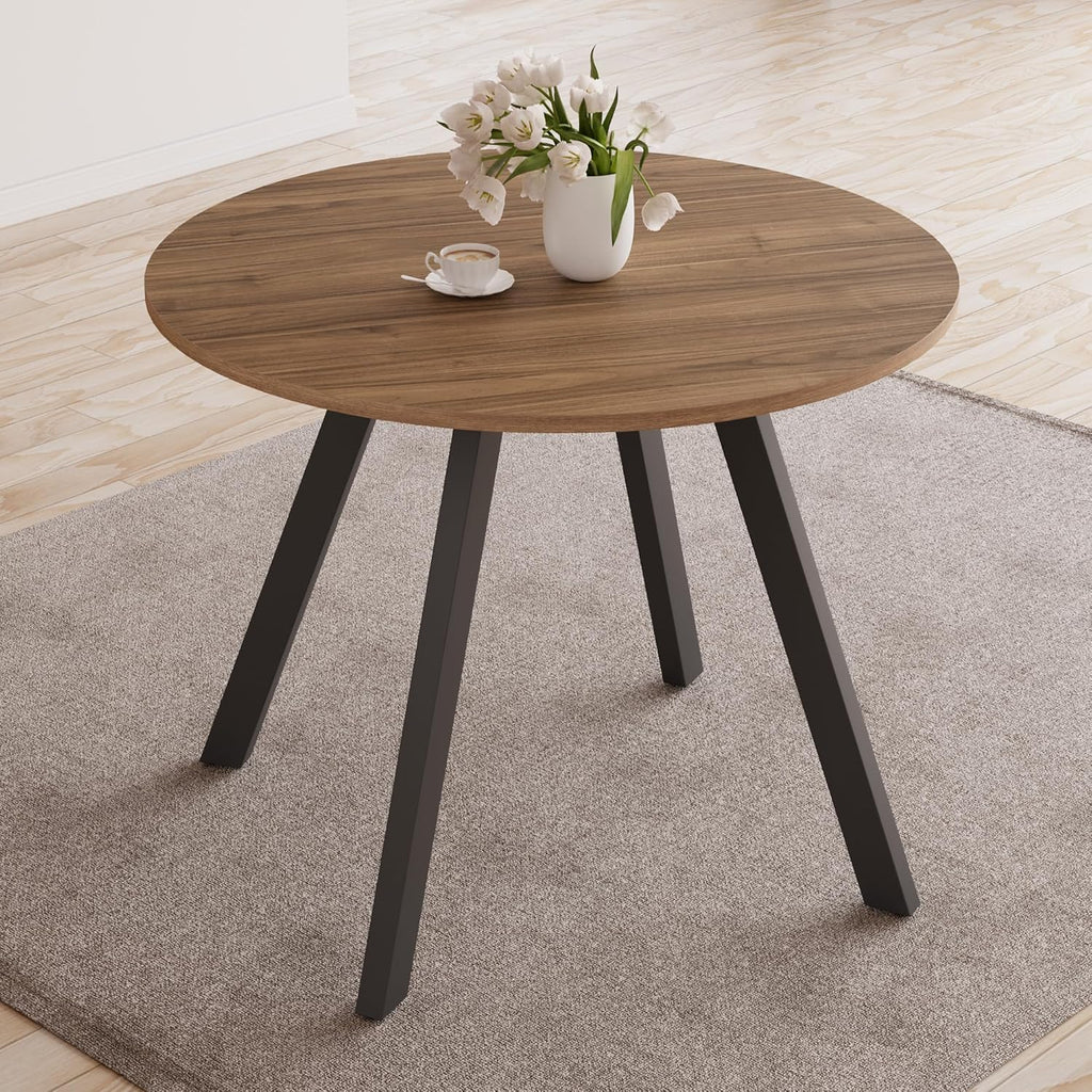 HIPIHOM 34.6 Inch Walnut Round Dining Table for 4, Space-Saving Dinette Perfect for Kitchen Dining Living Room(Walnut Table)