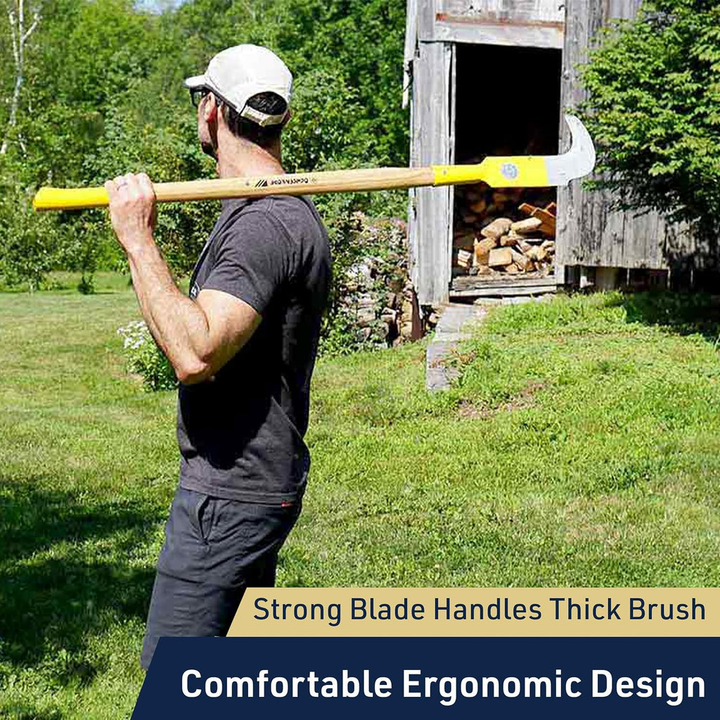 Kings County Tools Brush Cutter Weeding Sickle Garden Tool - 47' Weeder Tool for Yard Long Handle with 14.75' Steel Curved Bush Axe Blade Hook and Wood Handle - Billhook Hand Scythe