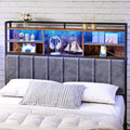 Hzuaneri Headboard with 3-Tier Storage Shelves, Velvet Upholstered Head Board with 2 Outlets, USB Ports & LED Light, Soft Backrest for Queen Size Bed, Rustic Brown and Black BH15201BV1