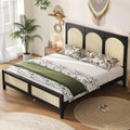 JIVOIT Queen Size Platform Bed with Rattan Headboard and Footboard, Wood Platform Bed Frame with Wood Slats Support, No Box Spring Needed, Easy Assembly (Black+Beige,Queen)