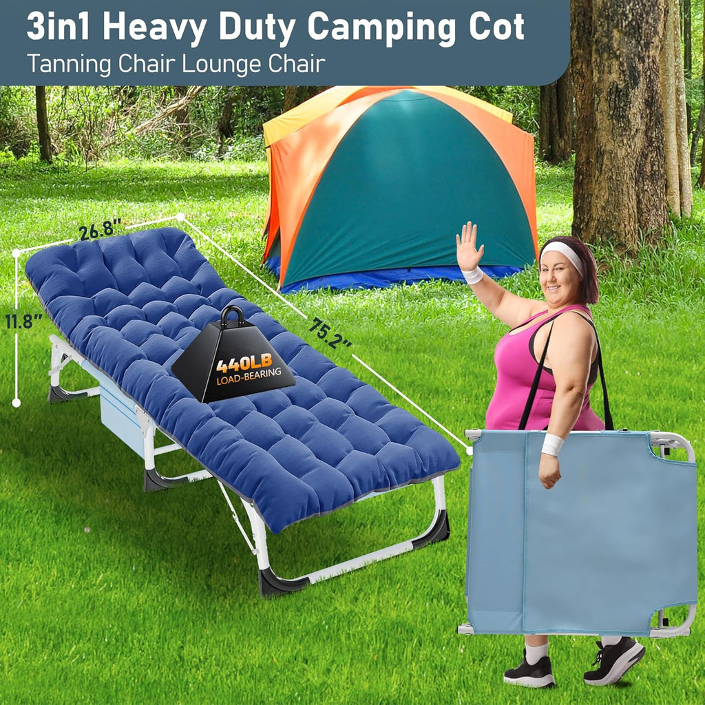 LILYPELLE 3in1 Sun Tanning Chair with Mattress, Heavy Duty Lounger Chairs with Face Arm Hole, Removable Pillow, Outside Chaise Lounge Chair for Sunbathing, Patio, Poolside, Lawn, Beach
