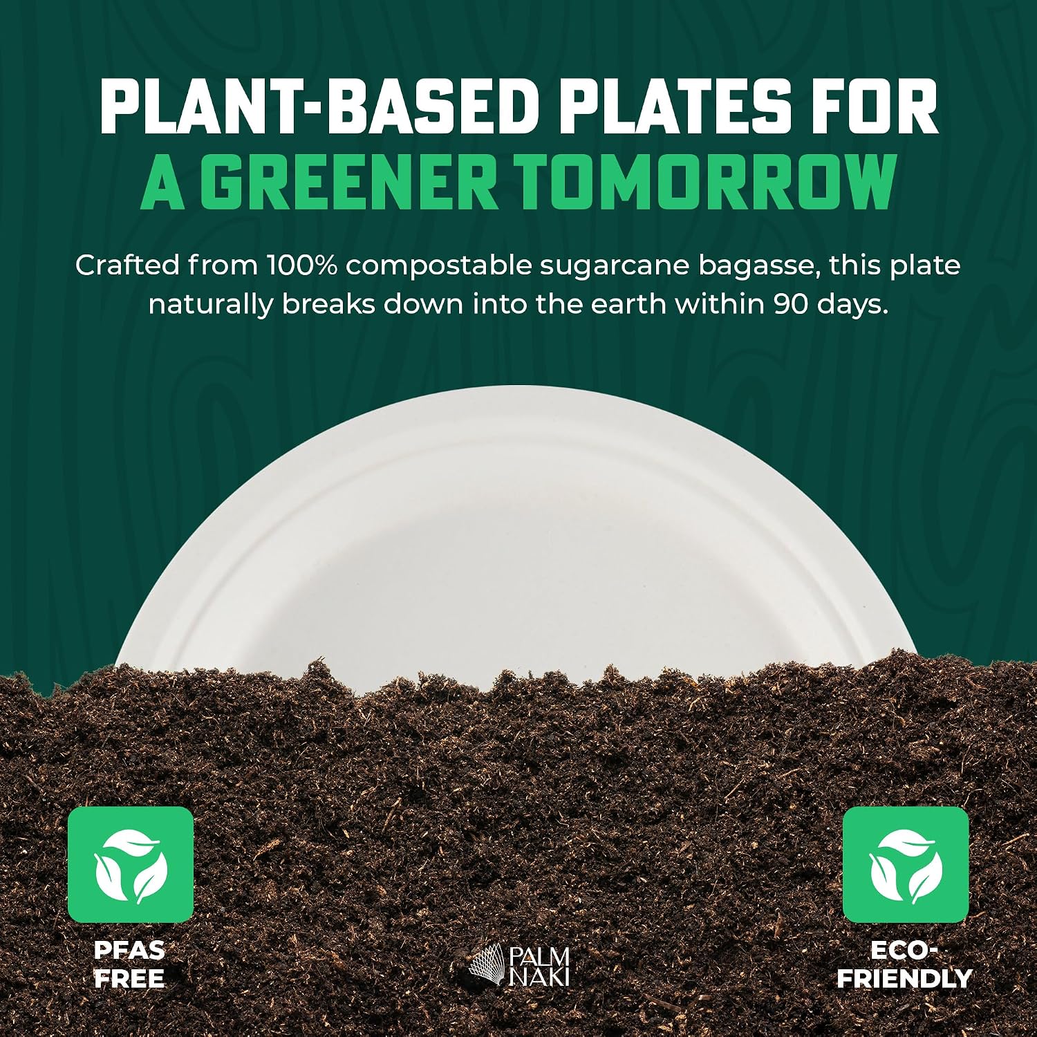 Bulk Case: 7' Heavy Duty Paper Plates | Compostable & Biodegradable | Made from Sugarcane Bagasse | Leak-Resistant & Sturdy | Microwave Safe | PFAS-Free | 7 Inch | 12 x 80-Pack (960 Pcs) | Palm Naki