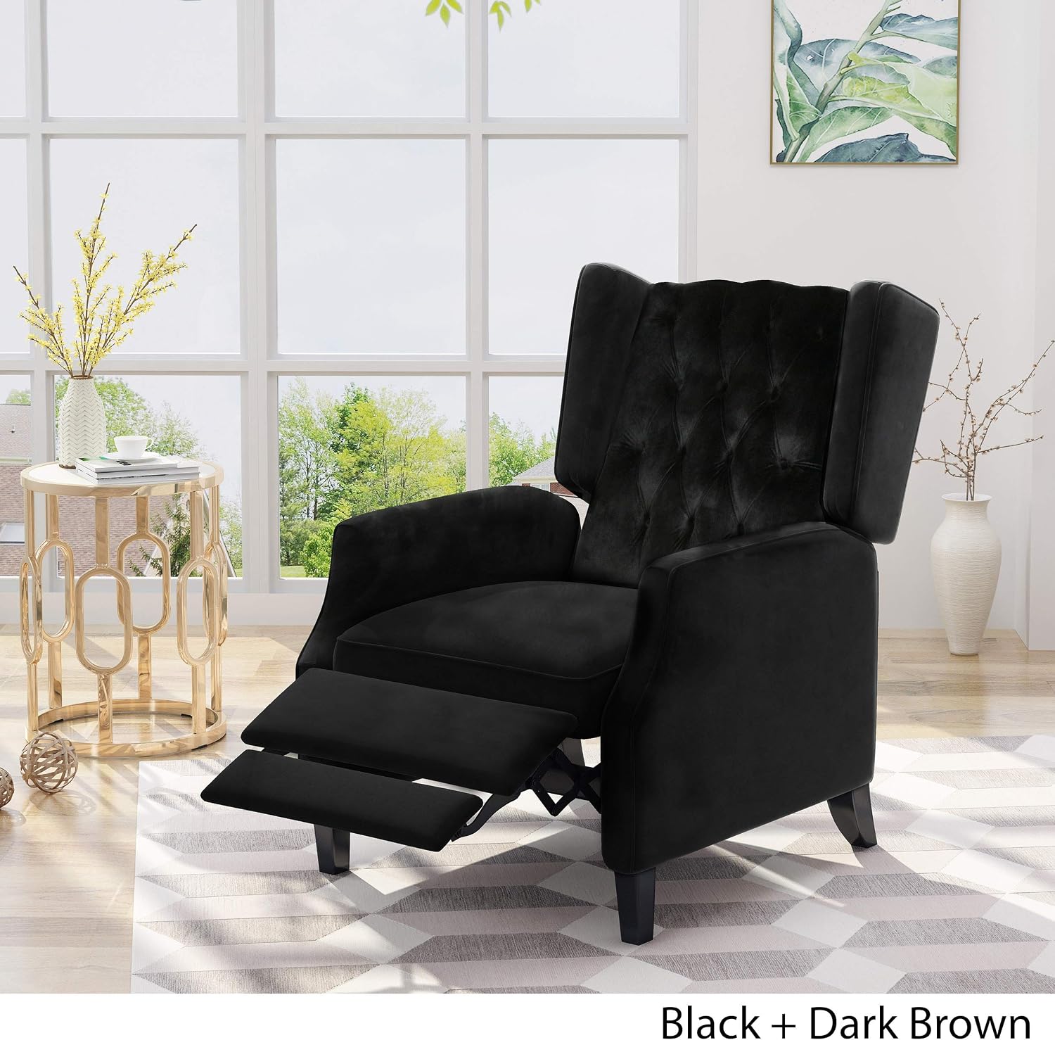 Christopher Knight Home Diana Wingback Recliner, Black + Dark Brown