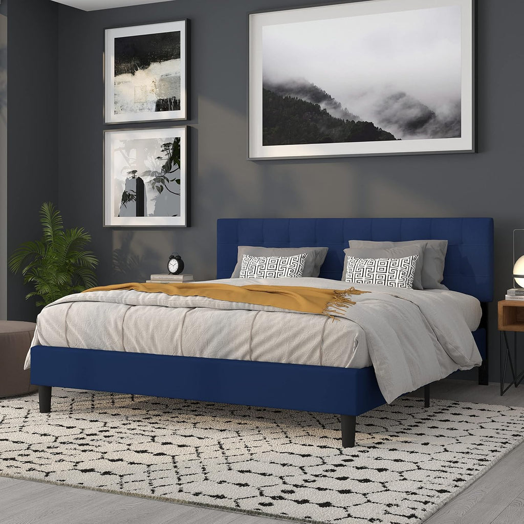 Flash Furniture Bedford Tufted Upholstered King Size Headboard in Navy Fabric