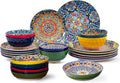 24 Pieces Dinnerware Sets, Ceramic Plates and Bowls Set, Microwave and Dishwasher Safe, Scratch Resistant, Bohemian Style Dishware Set, Service for 6