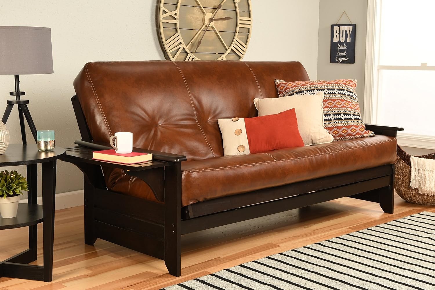 Kodiak Futons Phoenix Futon Sofa in Espresso with Oregon Trail Saddle Mattress, Brown, Full (760785)