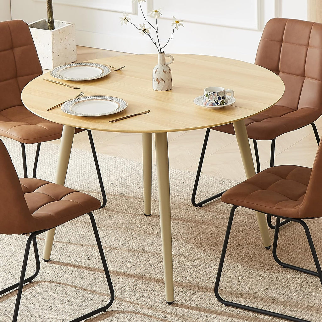 HIPIHOM 43.3 Inch Cream Round Dining Table for 4, Space-Saving Dinette Perfect for Kitchen Dining Living Room(Cream Table)