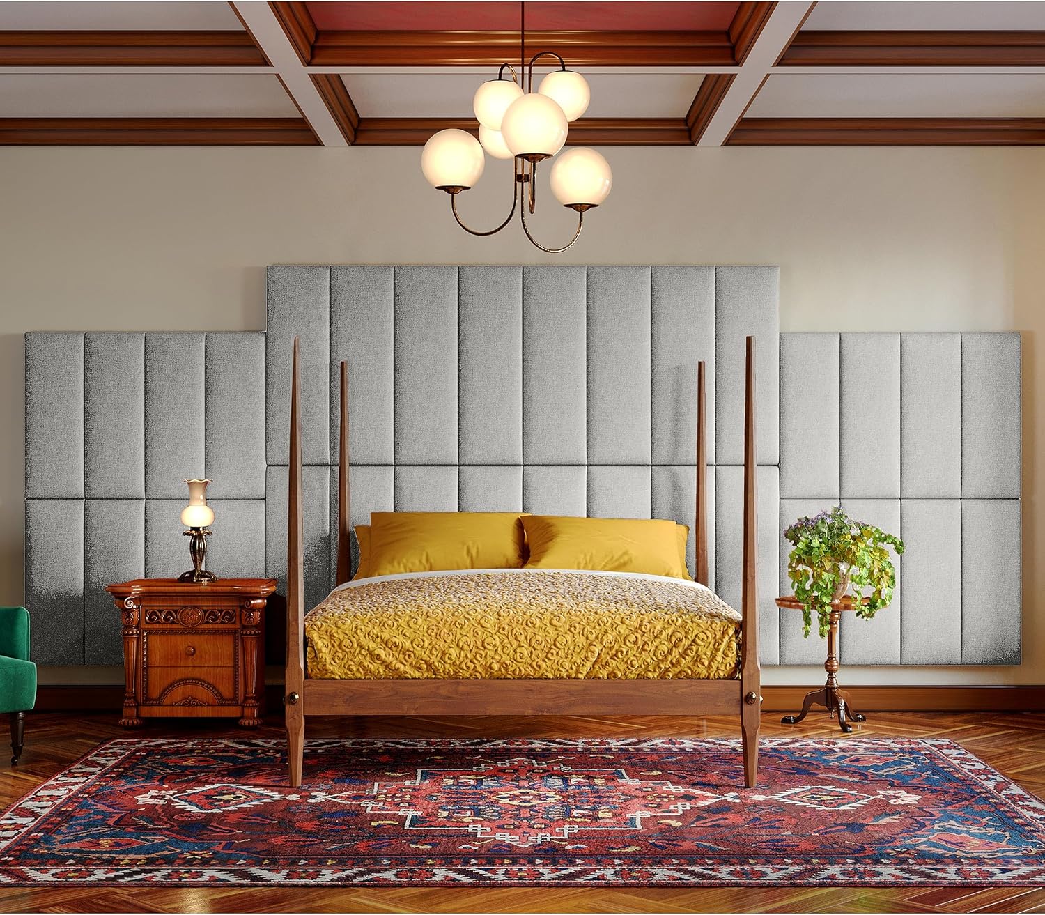 Jaxx Panelist Modern Padded Headboard – Set of 4 Wall Mounted Panels (Each 11.25' x 30') - Queen, Limestone Grey Microvelvet