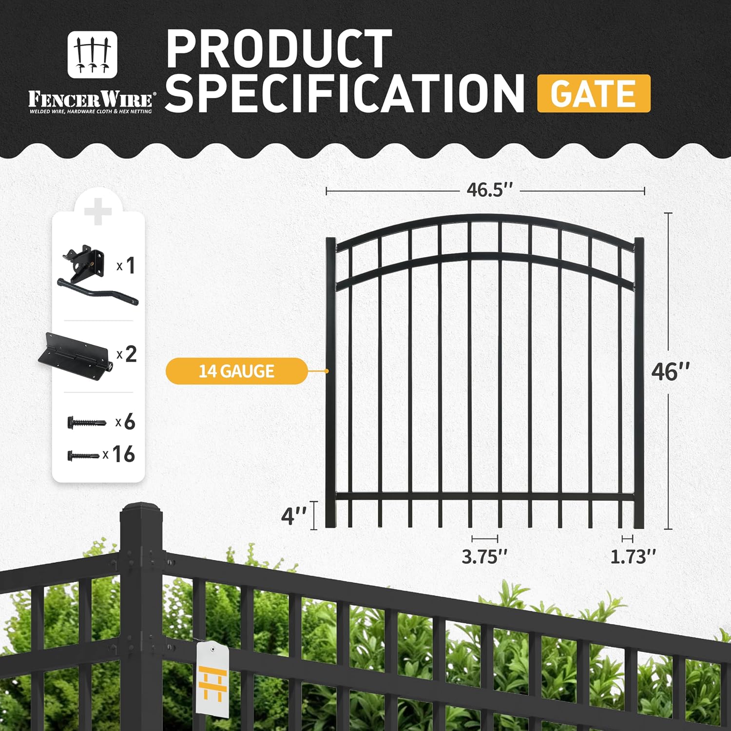 Fencer Wire Heavy Duty Arched Decorative Fence Gate, 4FT Height x 4FT Width Outdoor Fence Gate, Outdoor Anti-Rust Metal Steel Gate for Fencing Barrier, Garden Gate with Gate Lock