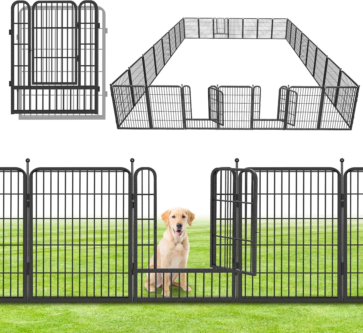 Decorative No Dig Fence Panels Metal Garden Fence with Gate, 69ft(L) x 32in(H) Garden Fencing for Dogs Rabbits, Temporary Fencing for Garden, Patio, Yard, 30 Panels
