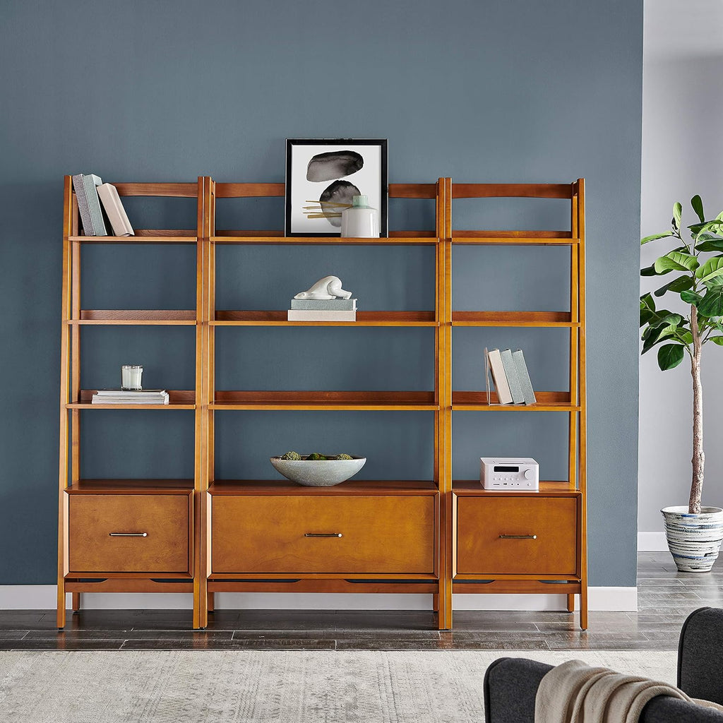 Crosley Furniture Landon 3-Piece Bookshelf Etagere Set, Bookcase with Shelves and File Drawers, Acorn