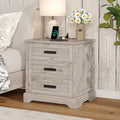 Whalefall Farmhouse Nightstand with Charging Station, 3 Drawers Bedside Table, 22 inch Wide End Table for Bedroom, Light Wash Grey