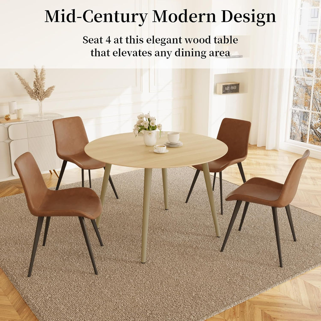 HIPIHOM 43.3 Inch Round Dining Table Set for 4, Modern Small Kitchen Coffee Set for Dining Room Kitchen Apartment (Cream Table + 4 Brown Chairs)