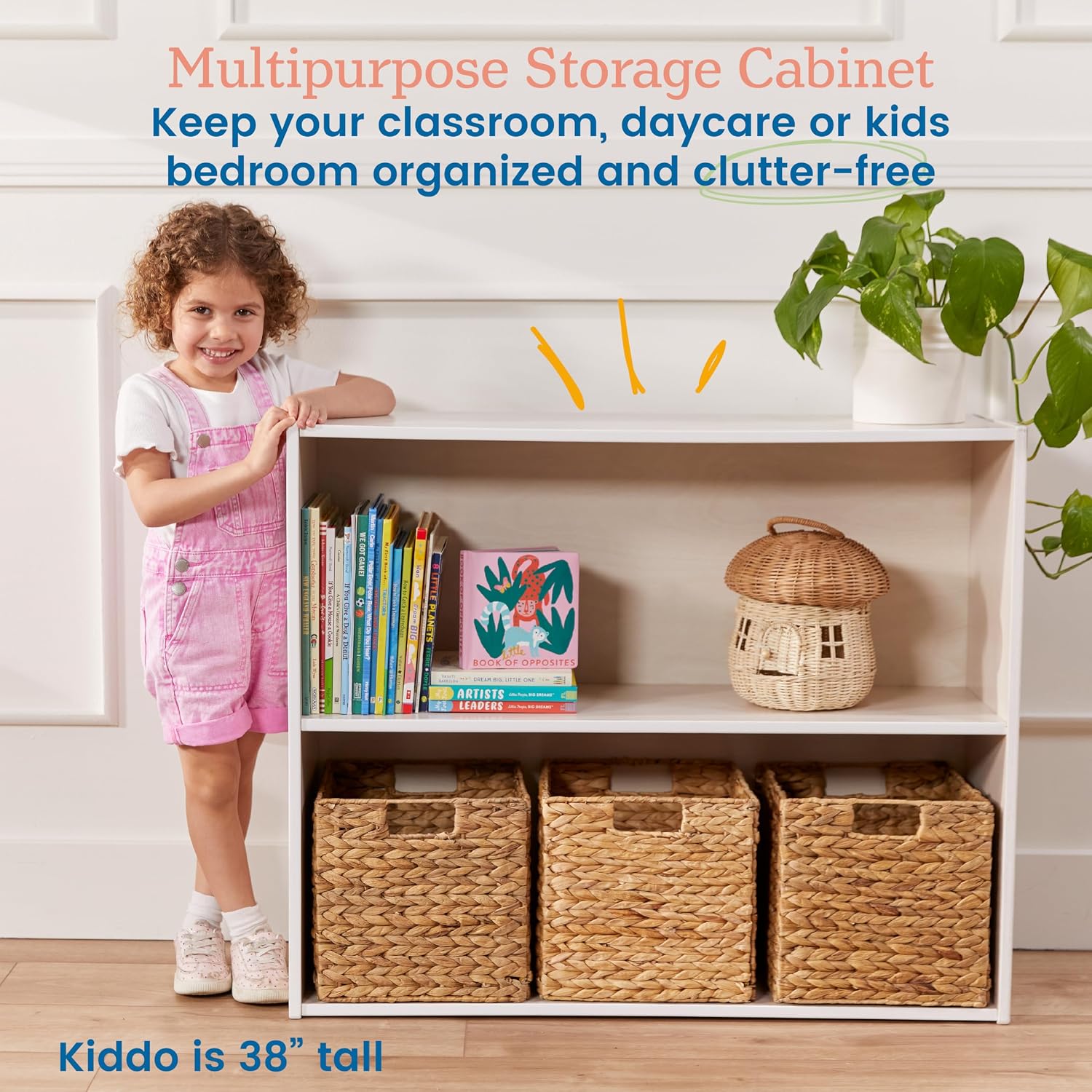 ECR4Kids Birch Streamline 2-Shelf Storage Cabinet, 30in High, Classroom Furniture, White Wash