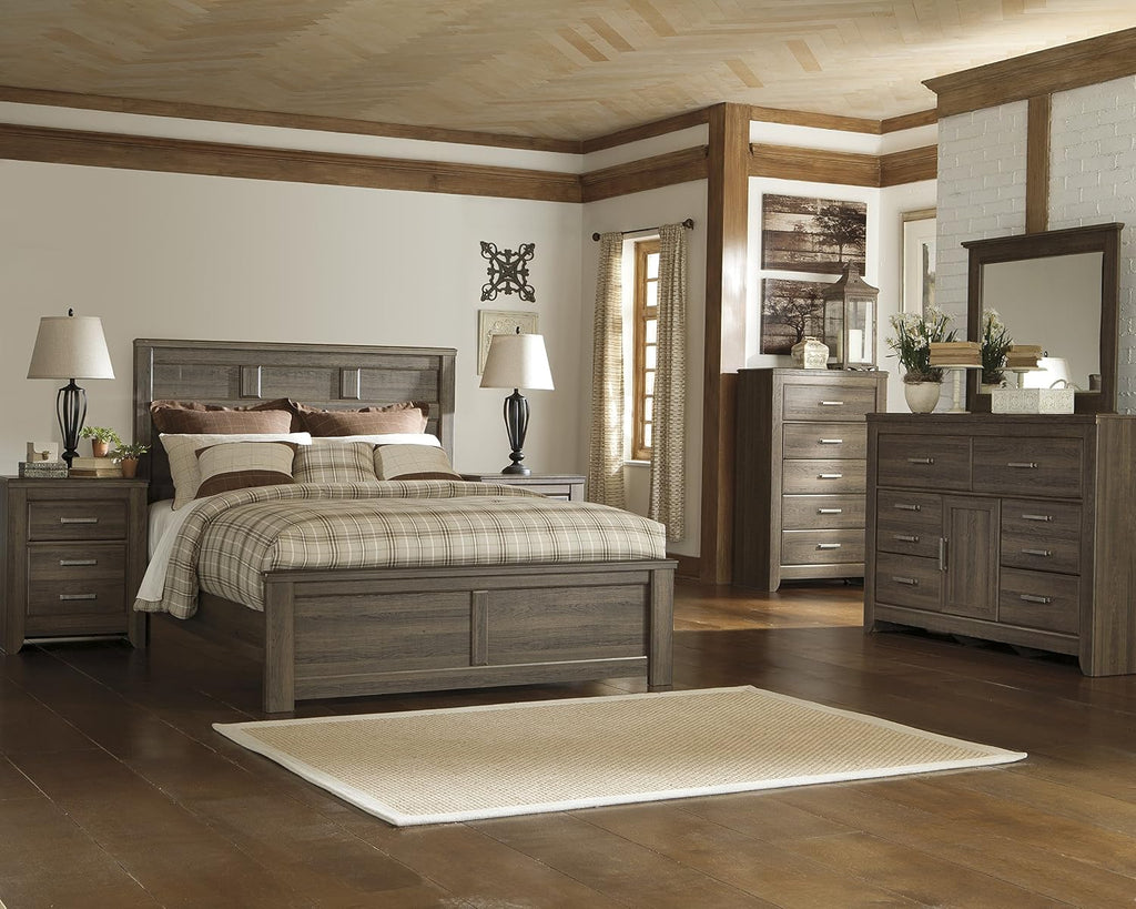 Signature Design by Ashley Juararo Vintage Smooth-Gliding 6-Drawer Dresser and Mirror with Safety Stop, Cabinet and Adjustable Shelf, Dark Brown