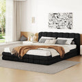 Queen Size Upholstered Platform Bed, Velvet headboard,Wood Slat Support, No Box Spring Needed,Easy Assembly,Bedroom Set (A+Black)