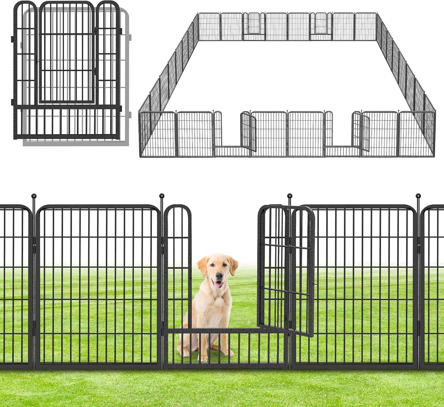 Decorative No Dig Fence Panels Metal Garden Fence with Gate, 73ft(L) x 32in(H) Garden Fencing for Dogs Rabbits, Temporary Fencing for Garden, Patio, Yard, 32 Panels