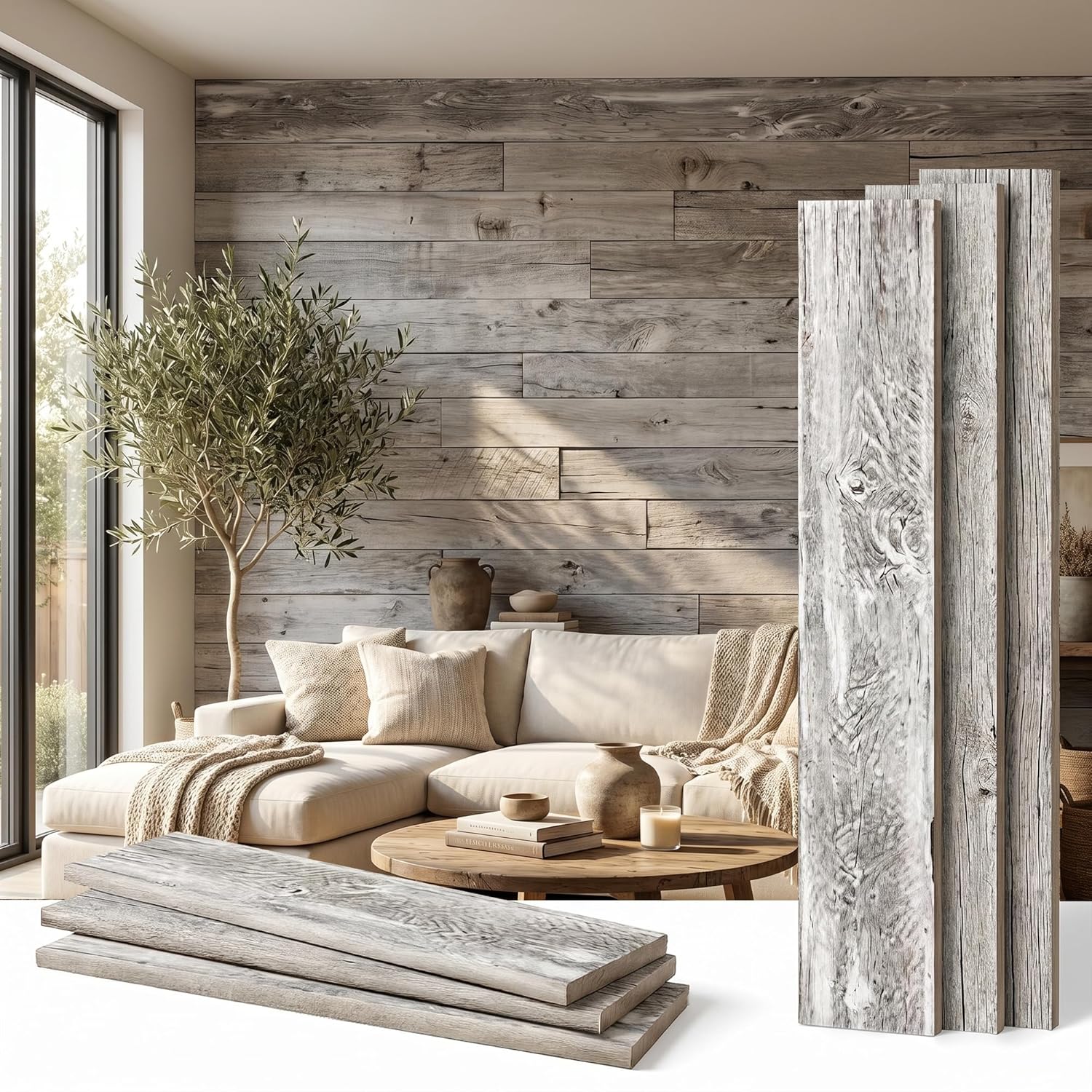 BARNWOODUSA Real Reclaimed Wood Planks - Easy Nail-Up Shiplap Panels for Rustic Wood Wall Paneling (White Wash, 23 Square Feet)