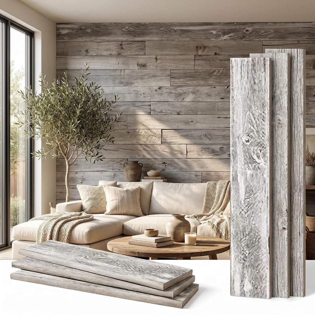 BARNWOODUSA Real Reclaimed Wood Planks - Easy Nail-Up Shiplap Panels for Rustic Wood Wall Paneling (White Wash, 100 Square Feet)