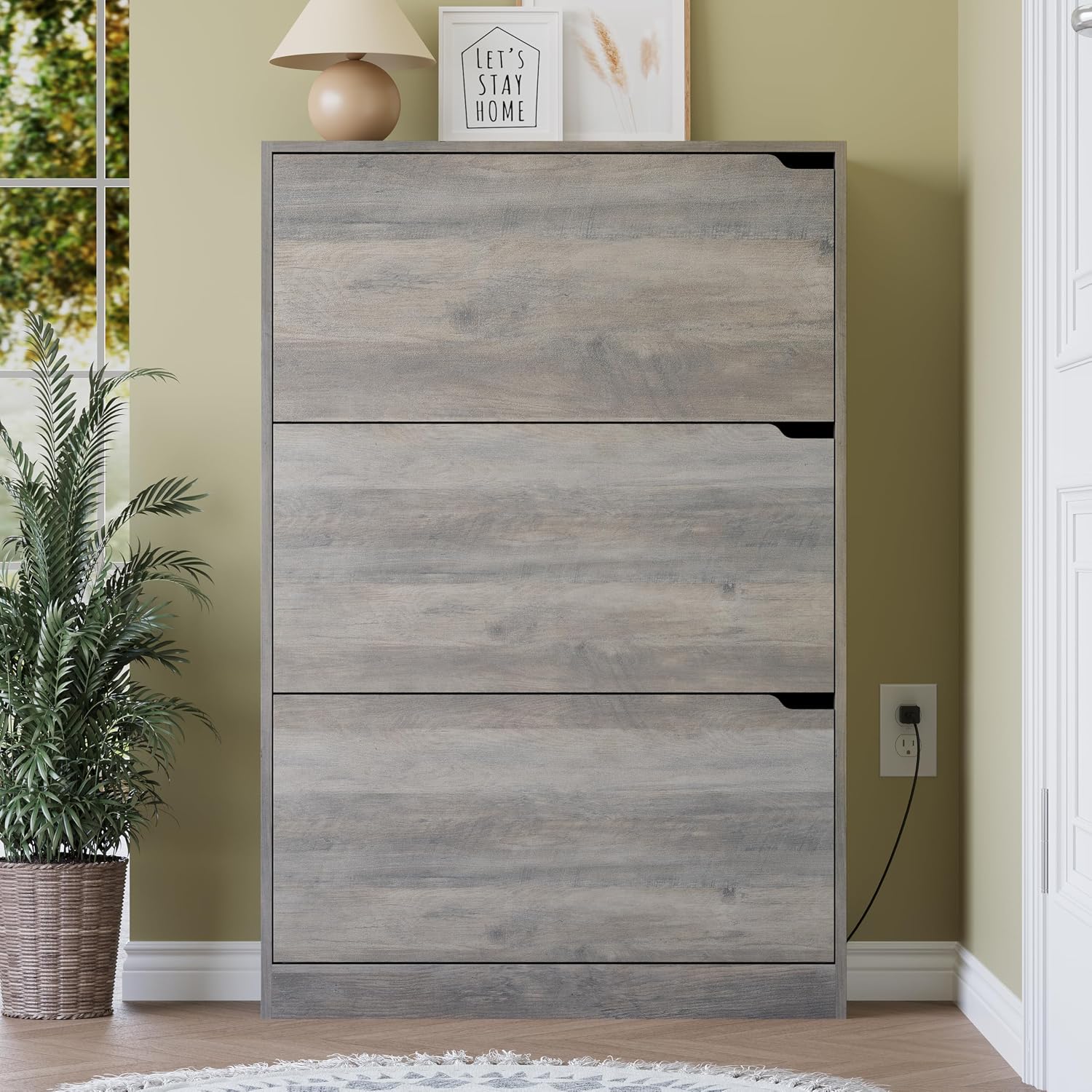 BORNOON Shoe Cabinet with Odor Control and Back Panels, Deodorizing Slim 3-Flip Shoe Storage Cabinet for Entryway, Freestanding Hidden Shoe Rack Organizer for Entrance, Hallway, Bedroom