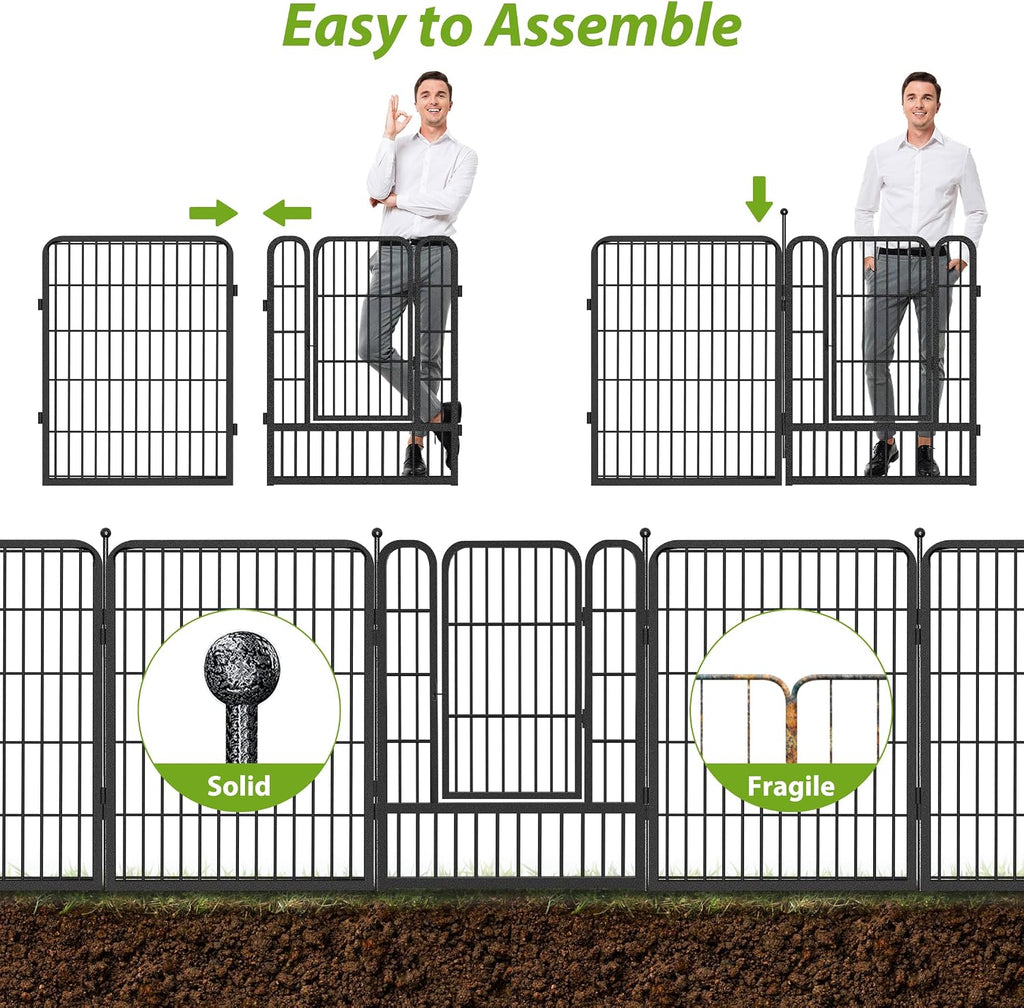Decorative No Dig Fence Panels Metal Garden Fence with Gate, 83ft(L) x 32in(H) Garden Fencing for Dogs Rabbits, Temporary Fencing for Garden, Patio, Yard, 36 Panels