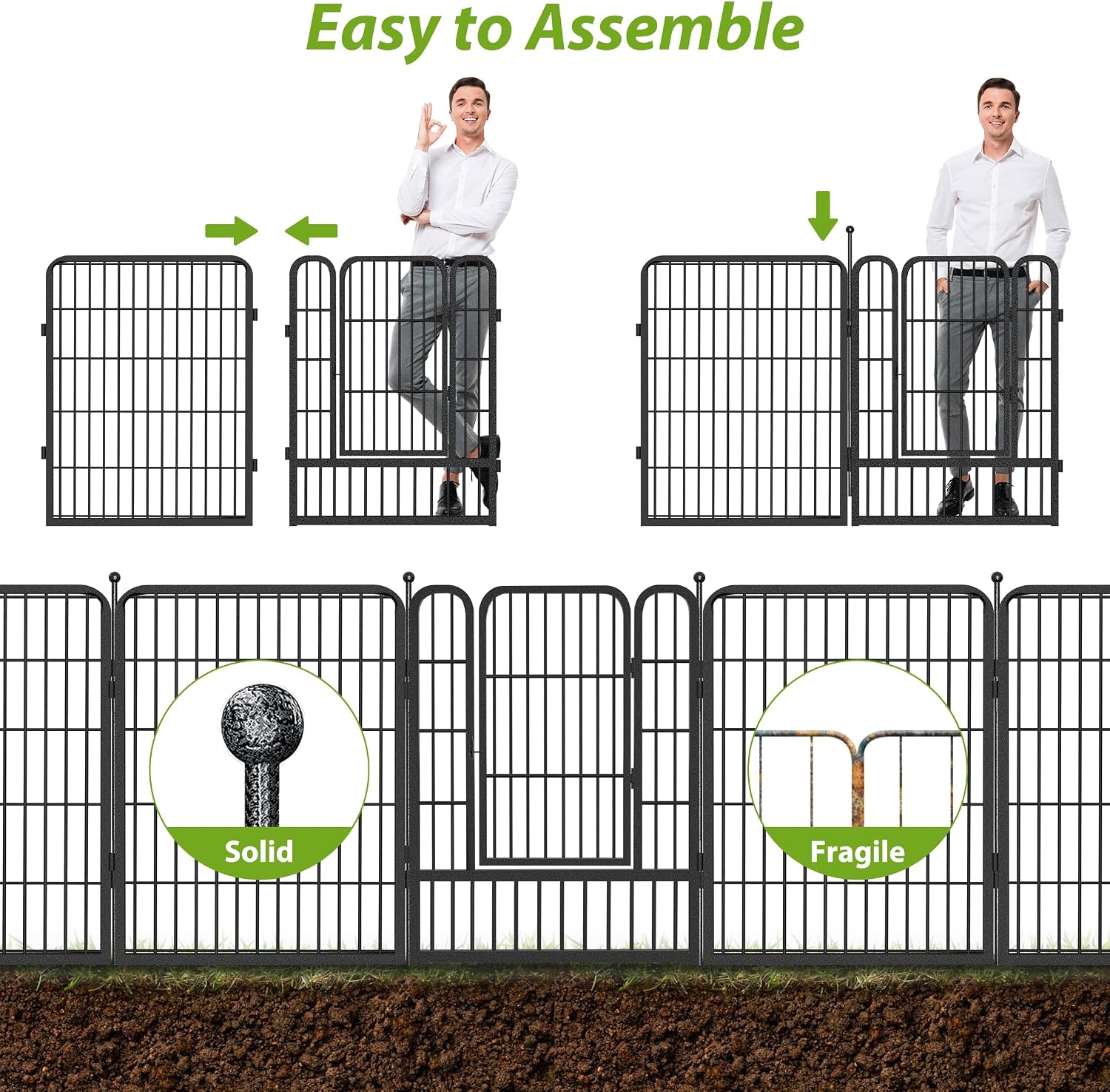 Decorative No Dig Fence Panels Metal Garden Fence with Gate, 83ft(L) x 32in(H) Garden Fencing for Dogs Rabbits, Temporary Fencing for Garden, Patio, Yard, 36 Panels