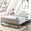 Mellow Modernista Low Profile 10 Inch Metal Platform Bed Frame with Classic Wooden Slat Support Mattress Foundation (No Box Spring Needed), Twin, Black