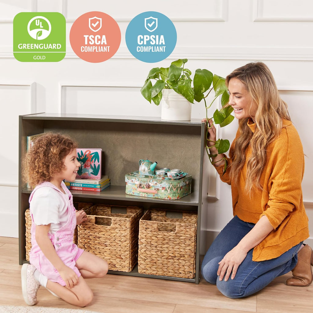 ECR4Kids Birch Streamline 2-Shelf Storage Cabinet, 30in High, Classroom Furniture, Grey Wash