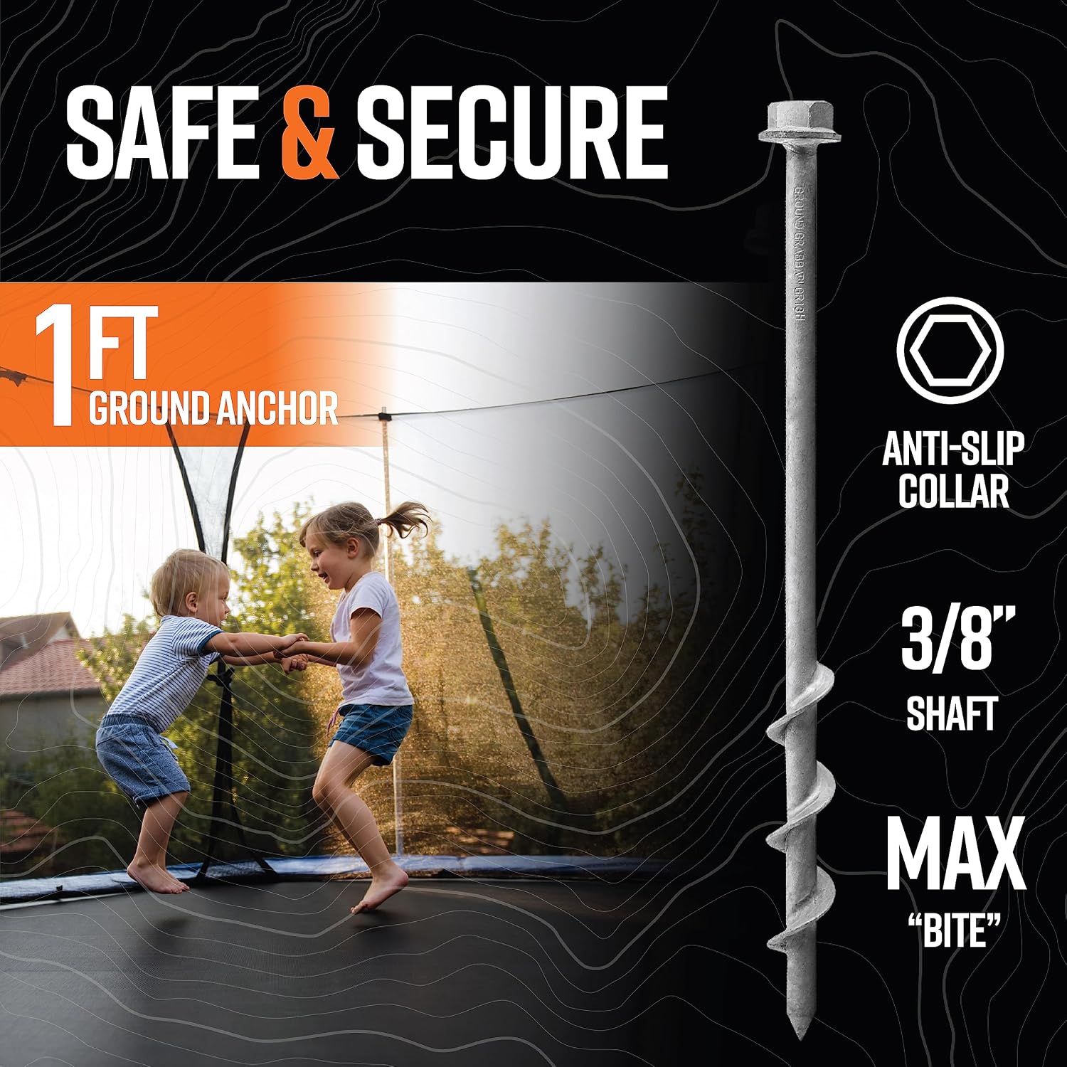 GROUNDGRABBA Screw in Tent Stake for Normal to Hard Ground | Premium Drill Driven Ground Anchor Earth Screws | 12X Pro Stakes, 12X Closed Hooks, 1x Masonry Drill Bit, 1x Carry-All Bag