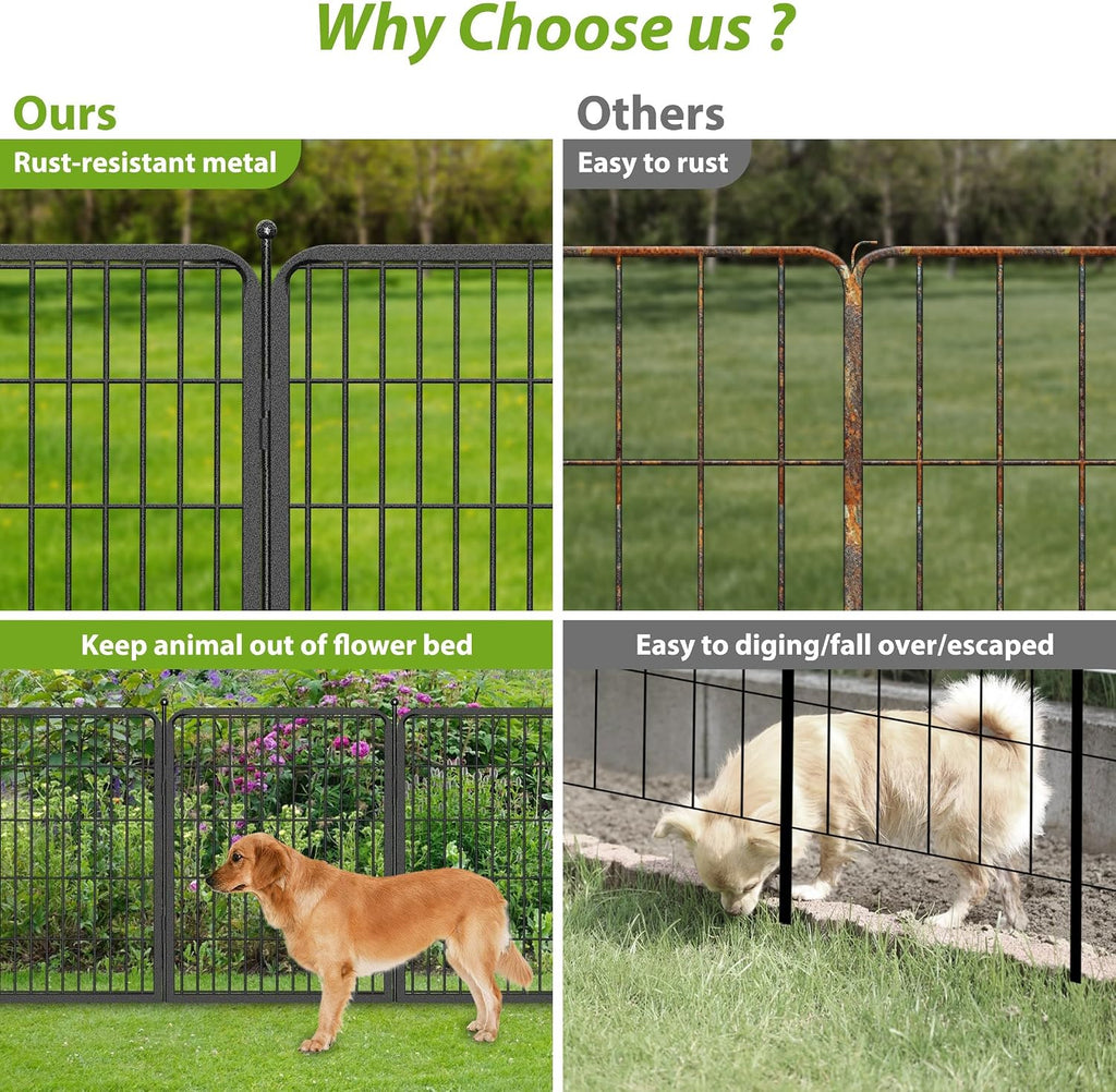 Decorative No Dig Fence Panels Metal Garden Fence with Gate, 64ft(L) x 32in(H) Garden Fencing for Dogs Rabbits, Temporary Fencing for Garden, Patio, Yard, 28 Panels