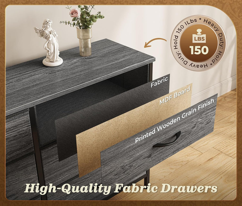 Huuger 78.7 inch Long Dresser for Bedroom, 15 Drawer Fabric Dresser for Closet, Large TV Stand for 65, 75, 85 inch TV, Wide Chest of Drawer with Storage, 78.7' W x 12.9' D x 26.7' H, Grey