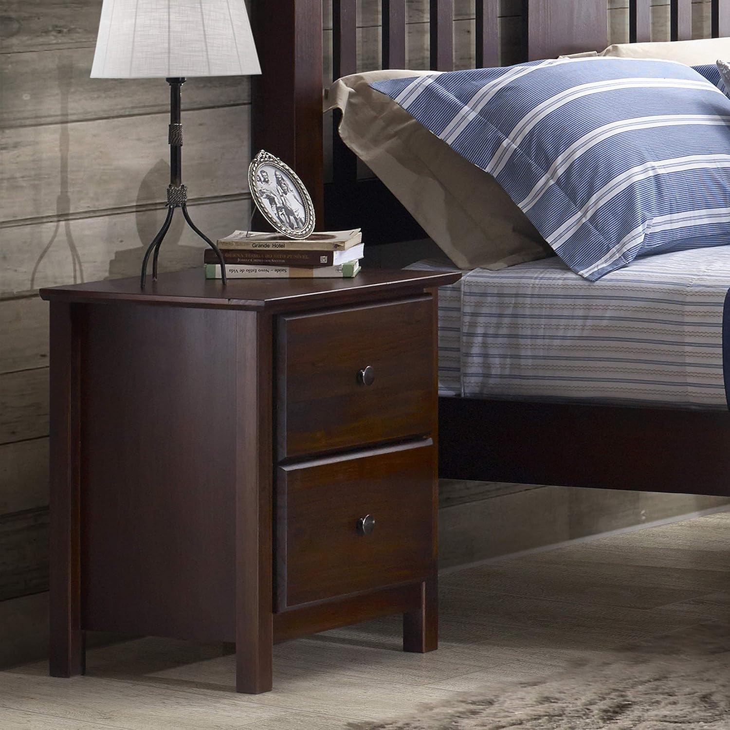 Grain Wood Furniture Shaker 2-Drawer Bedside Nightstand, Solid Wood with Cherry Finish