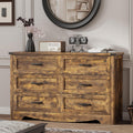 Dresser for Bedroom with 6 Drawers, 48' Wide Wood Chest of Drawers with Deep Drawers & Mental Handle, Wooden Dresser TV Stand, Modern Closet Storage Organizer for Living Room, Hallway, Entryway, Brown