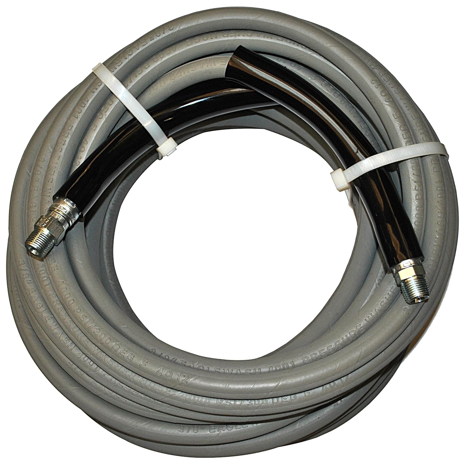 AEWG0102GG1202 Eagle Hose Eaglewash I Wrapped Grey Modified Nitrile Pressure Washer Hose Assembly, 3/8' NPT Male X NPT Male Swivel with Guards, 4000 psi Maximum Pressure, 100' Length, 3/8' Hose ID